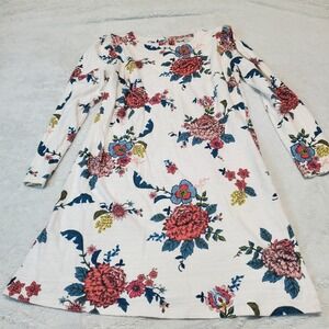 Loft White Retro Floral Romantic Cozy Classic Everyday Sweater Shift Dress 12‎